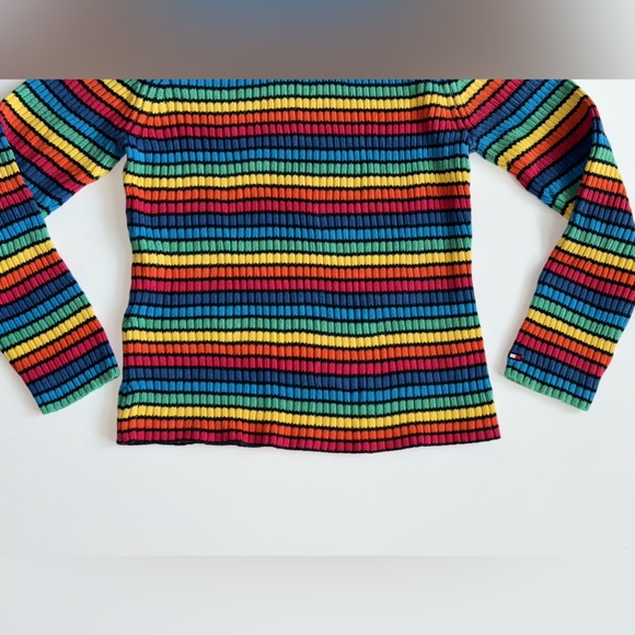 Vintage 00’s Tommy Hilfiger Turtleneck Sweater
Womens Rainbow Striped Ribbed L - Picture 3 of 12